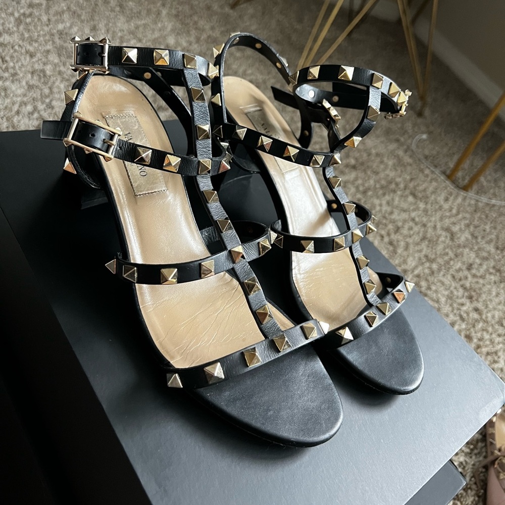 Valentino Rockstud Caged Sandal 60 MM  Black Size 38 1/2